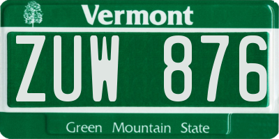 VT license plate ZUW876