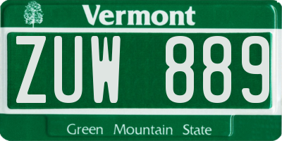 VT license plate ZUW889