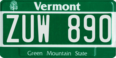 VT license plate ZUW890