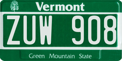 VT license plate ZUW908