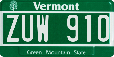 VT license plate ZUW910