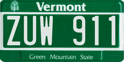 VT license plate ZUW911