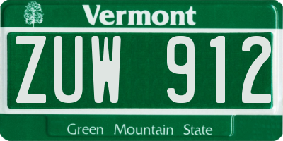 VT license plate ZUW912