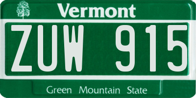 VT license plate ZUW915