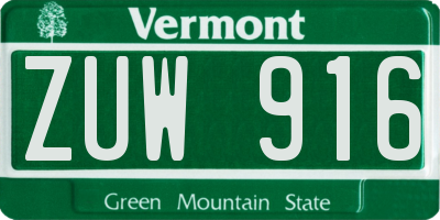 VT license plate ZUW916