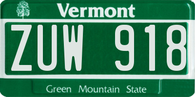 VT license plate ZUW918