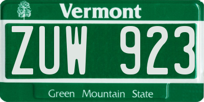 VT license plate ZUW923