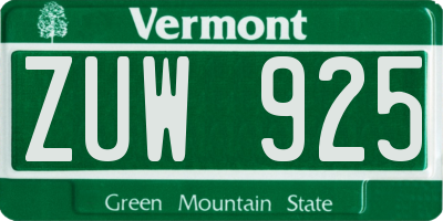 VT license plate ZUW925