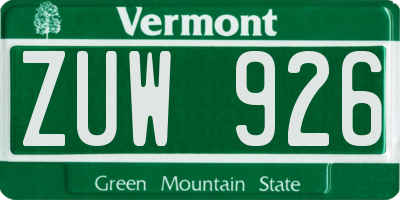 VT license plate ZUW926