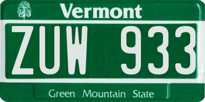 VT license plate ZUW933