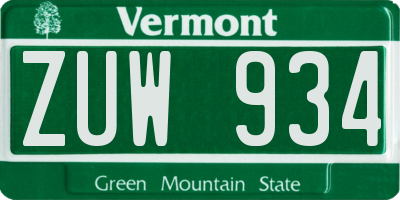 VT license plate ZUW934
