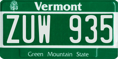 VT license plate ZUW935