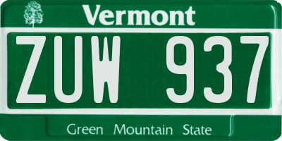 VT license plate ZUW937
