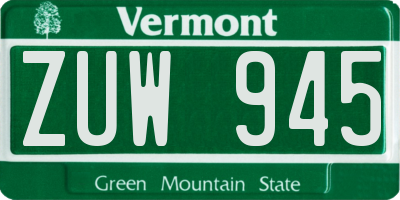 VT license plate ZUW945