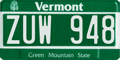 VT license plate ZUW948