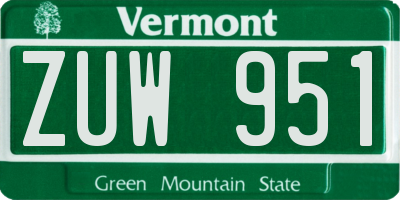 VT license plate ZUW951