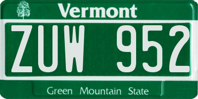 VT license plate ZUW952