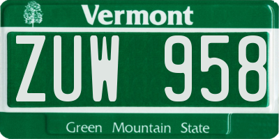 VT license plate ZUW958