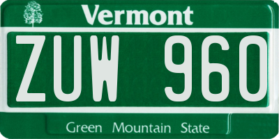 VT license plate ZUW960