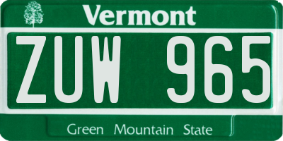VT license plate ZUW965