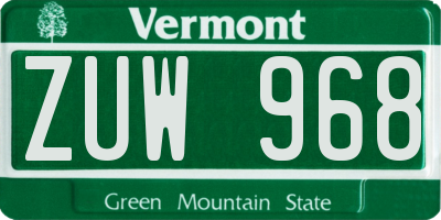 VT license plate ZUW968