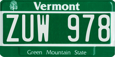 VT license plate ZUW978