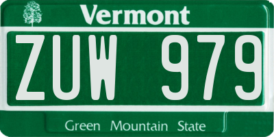 VT license plate ZUW979