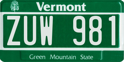 VT license plate ZUW981