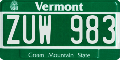 VT license plate ZUW983