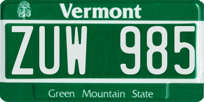 VT license plate ZUW985