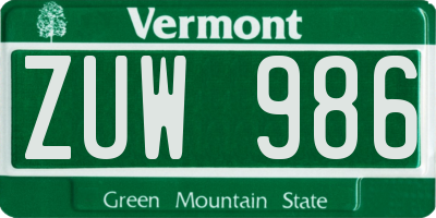 VT license plate ZUW986