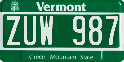 VT license plate ZUW987