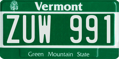 VT license plate ZUW991
