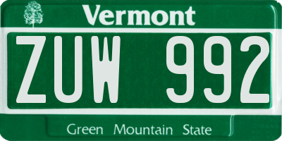 VT license plate ZUW992