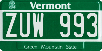 VT license plate ZUW993