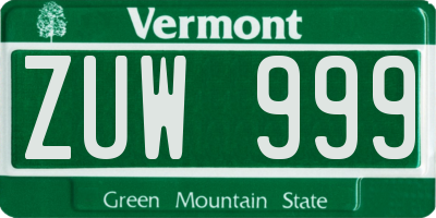 VT license plate ZUW999