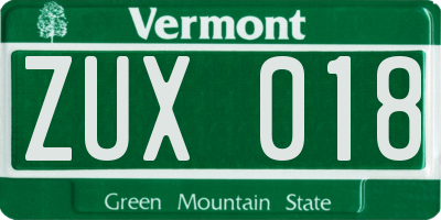 VT license plate ZUX018