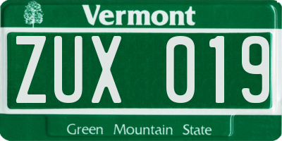 VT license plate ZUX019
