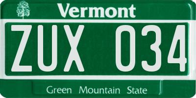VT license plate ZUX034