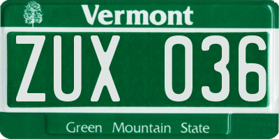 VT license plate ZUX036