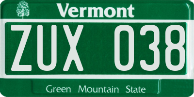 VT license plate ZUX038