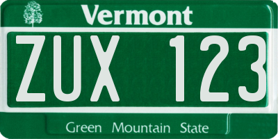 VT license plate ZUX123