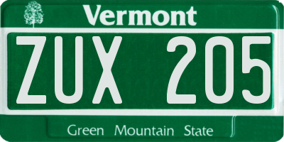 VT license plate ZUX205