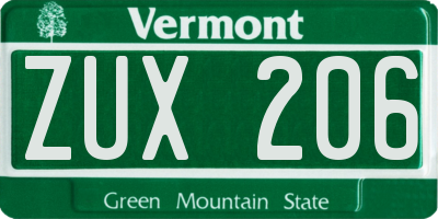 VT license plate ZUX206