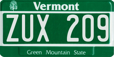 VT license plate ZUX209