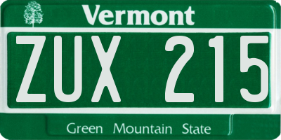 VT license plate ZUX215