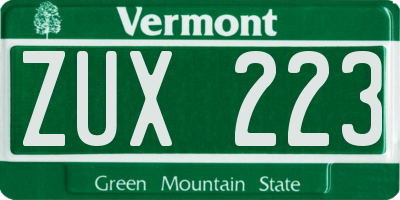 VT license plate ZUX223