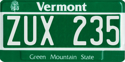 VT license plate ZUX235