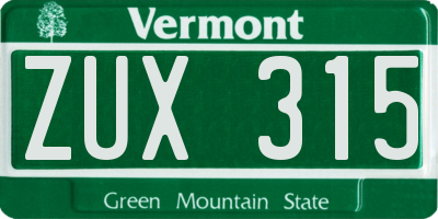 VT license plate ZUX315