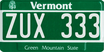 VT license plate ZUX333